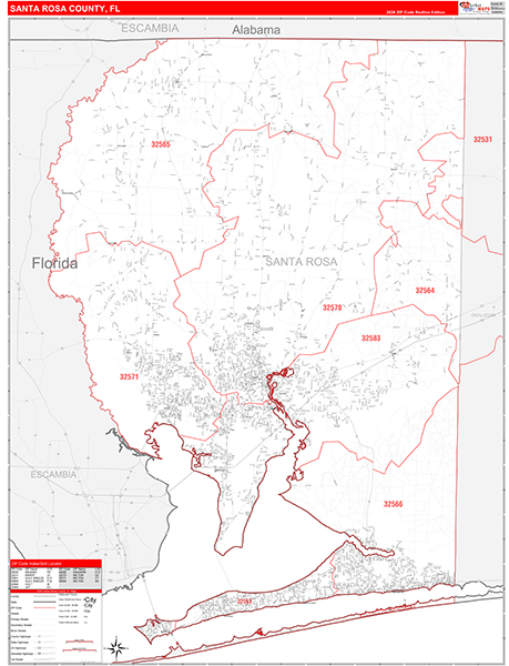 Santa Rosa County, FL Zip Code Wall Map